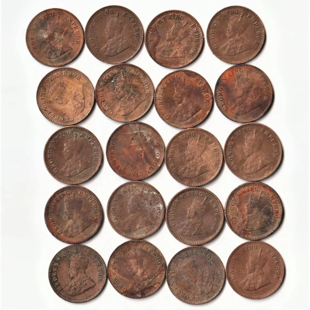 Rare 20 Coins Set of 1/12 Anna Different Years 1912 to 1955 Bronze Coins Of King George V British India Coinage