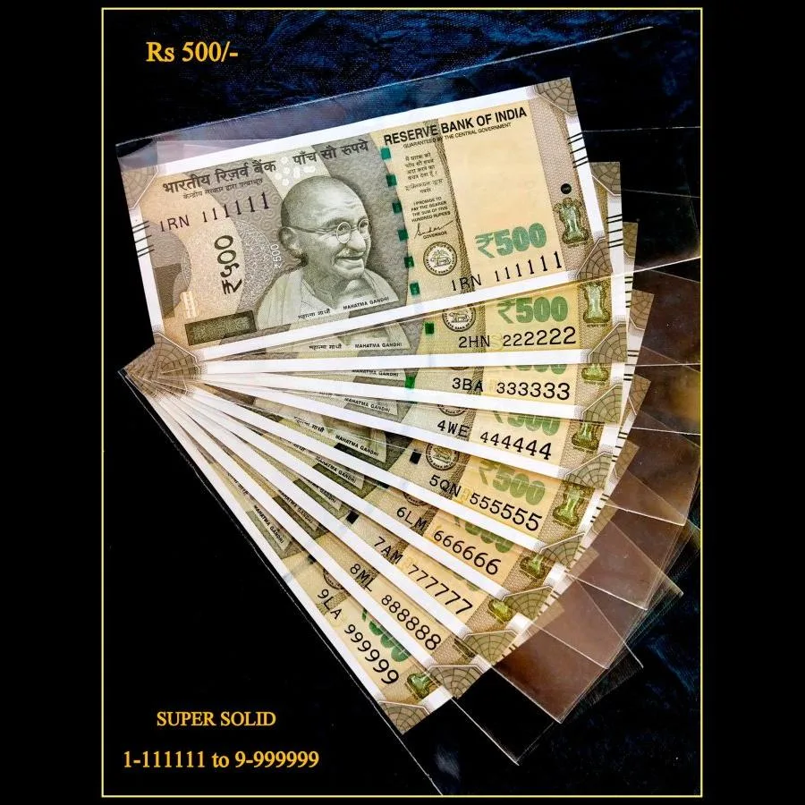 Rs 500 India Banknote Super Solid Set 1 111111 To 9 999999 Gem Unc Unique and Rare 9 Note Set
