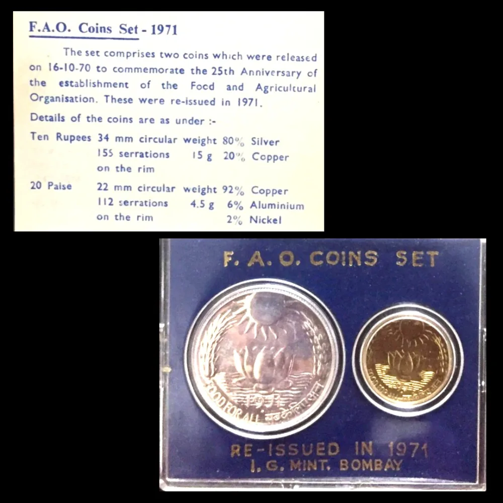 1971 Very Rare Two Coins Set Bombay Mint Issue With Card Box Certificate