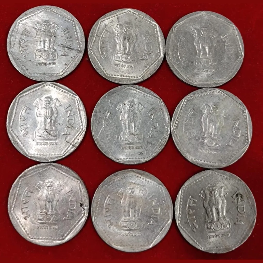 1983 To 1991 Unc Small 6 Gr coin one ruppes all Bombay mint completely set 9 pcs except 1982