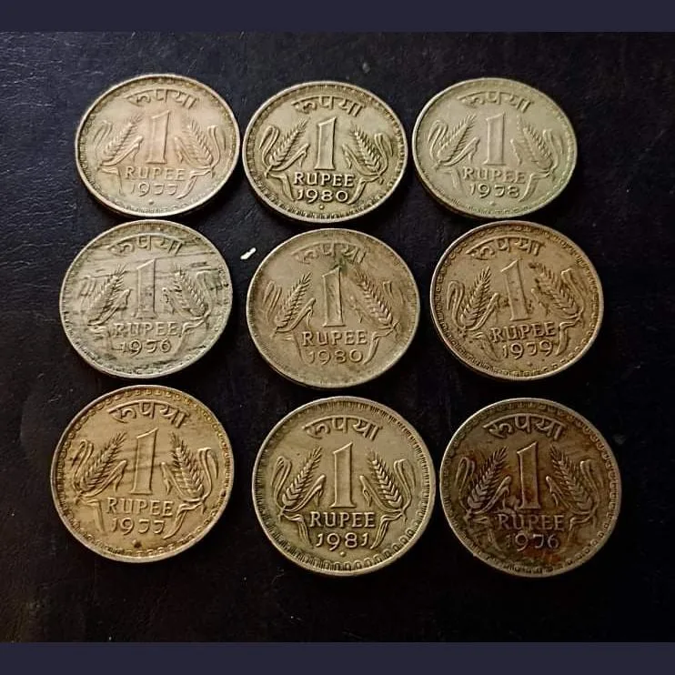 Rare Rare Reserve Bank of India Set of 9 pieces of ₹1 coins Denomination:₹1 Condition is as per image