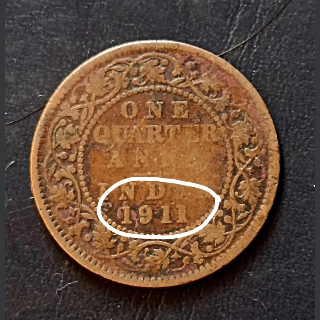 King and emperor George v One quarter anna Year 1911 Very rare date