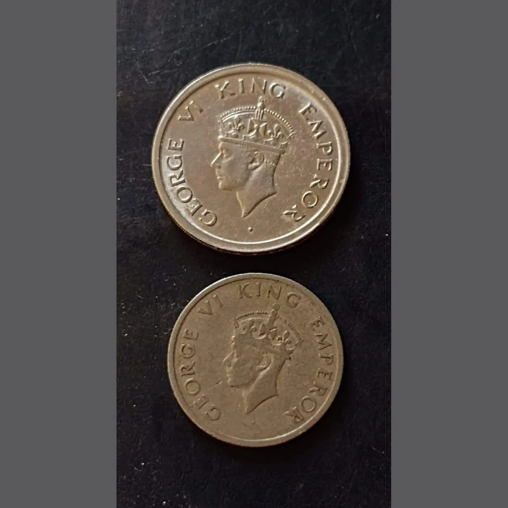 Set of two pieces of 2 different denomination King and emperor George vi Denomination 1 ₹ 1/2₹ Year