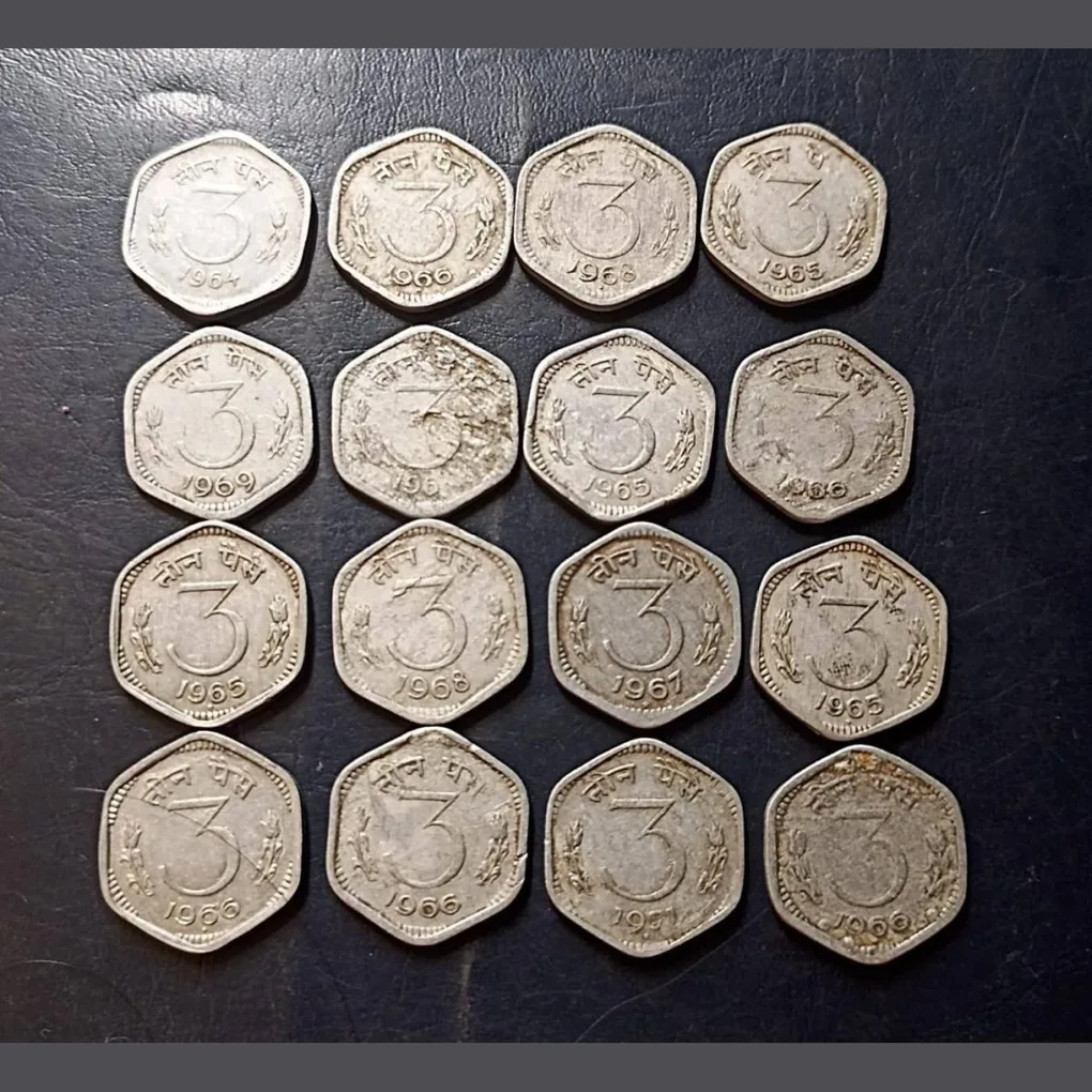 India Denomination 3 paise Metal aluminium Same and similar piece available