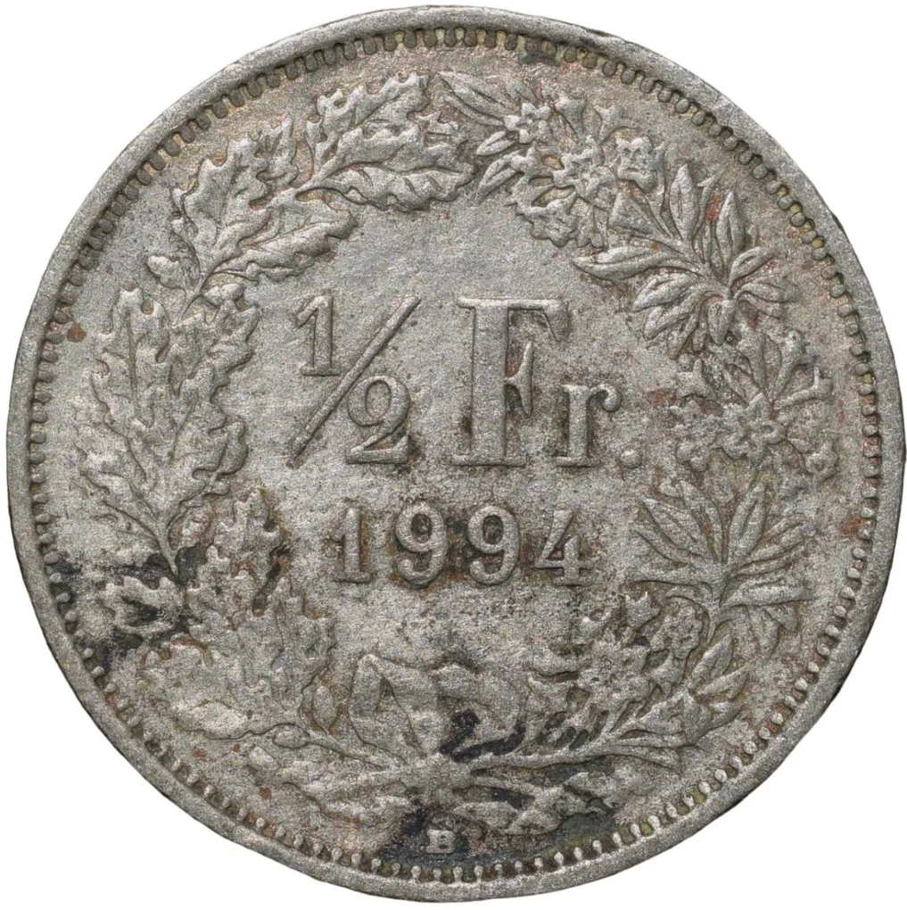 Copper-Nickel 1/2 Franc of Switzerland Country (AD 1994) Scarce