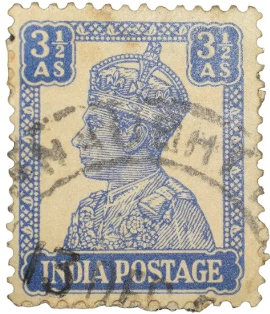 Postal Stamp of George VI 3-1/2 Annas Blue Colour - Used Condition as per Image.