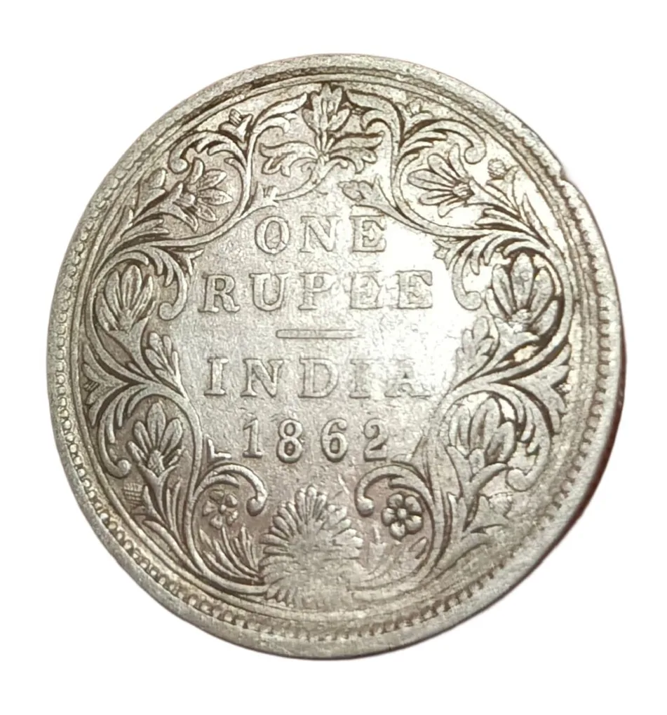 British India Silver Rupee Year 1862 Queen Victoria Collectable Grade.