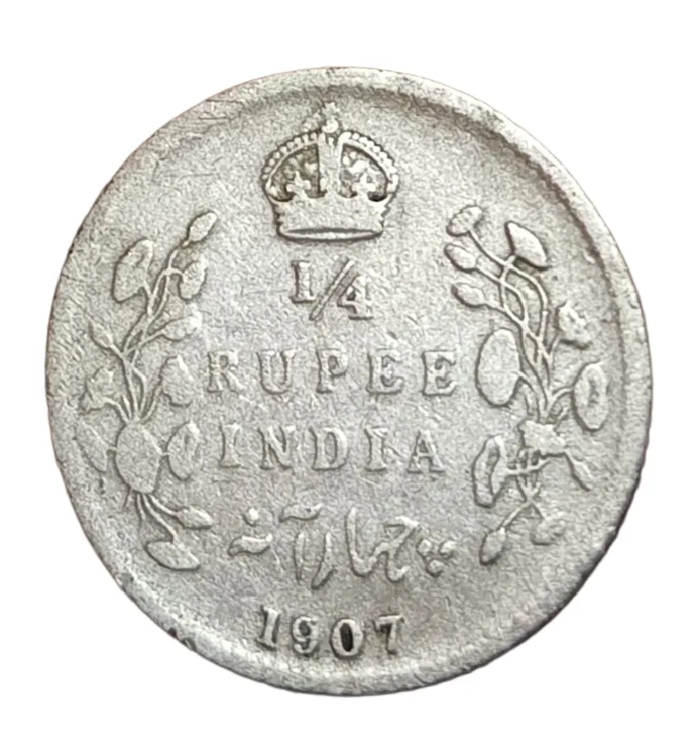 British India Silver 1/4 Rupee Year 1907 King Edward-VII Used Condition.