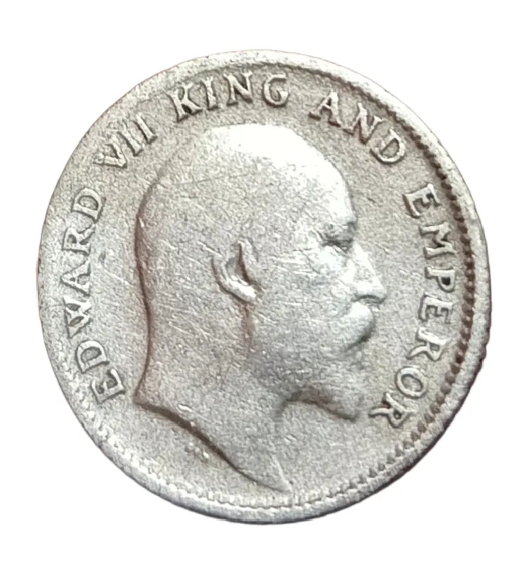 British India Silver 1/4 Rupee Year 1907 King Edward-VII Used Condition.