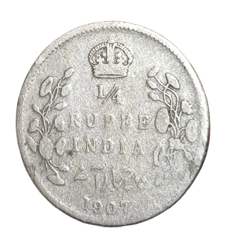 British India Silver 1/4 Rupee Year 1907 King Edward-VII Used Condition.