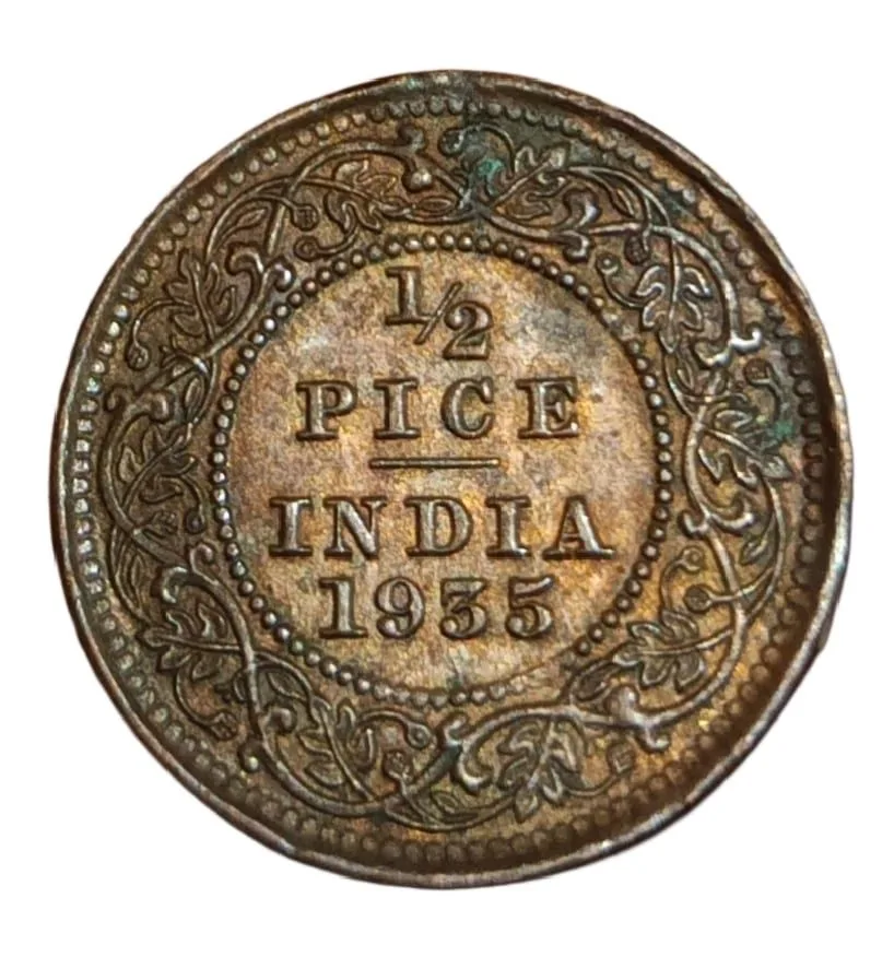 British India Copper 1/2 Pice Year 1935 King George-V in AUNC High Grade.