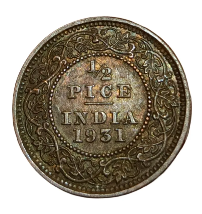 British India Copper 1/2 Pice Year 1931 King George-V in AUNC High Grade.
