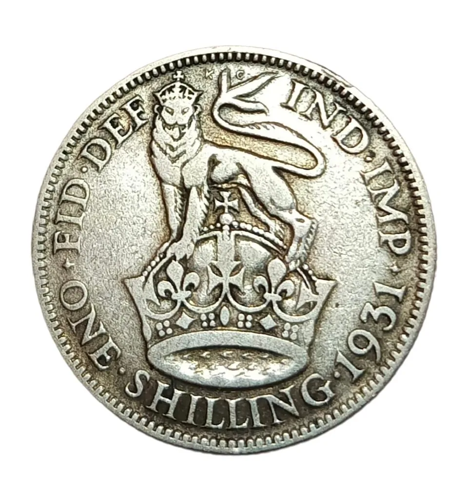 Great Britain Silver One Shilling Year 1931 King George-V Lion at Top of Crown High Collectable Grade.