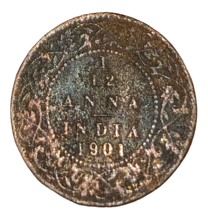 British India Copper 1/12 Anna Year 1901 Victoria Empress Used Condition.