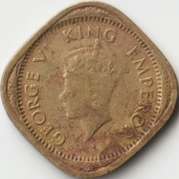 Extremely Rare Two Anna 1944 Large 44 Variety Bombay Mint Nickel Brass Coin of King George VI British India Coinage