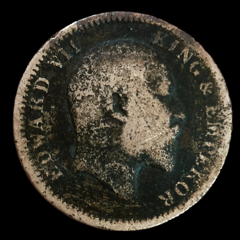 Extremely Rare One Quarter Anna 1909 Bronze Coin of King Edward VII British India Coinage