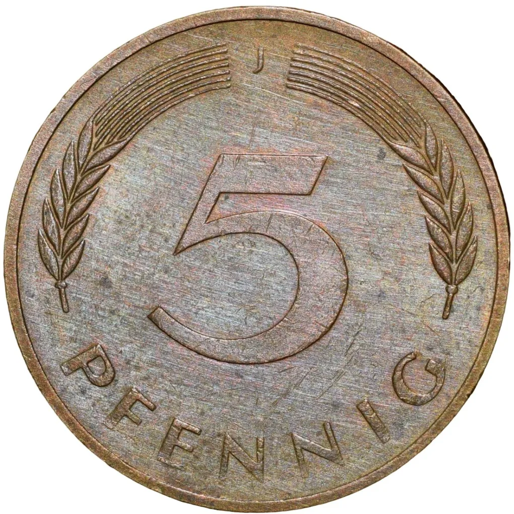 Brass 5 Pfenning of Germany (AD 1981) with Oak Sapling