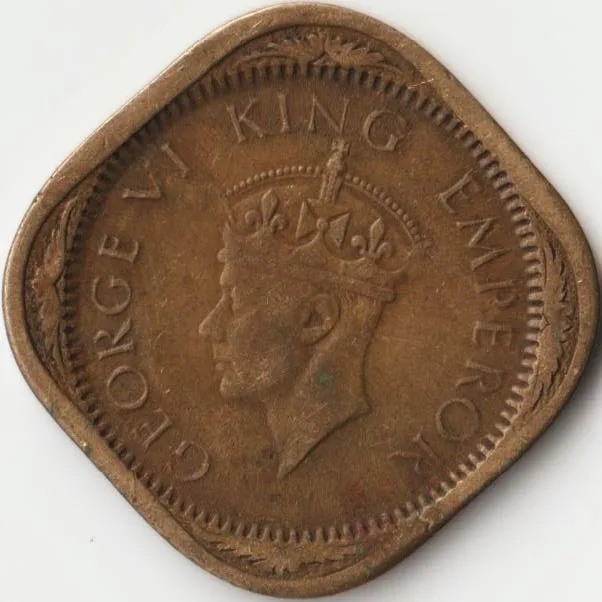 Extremely Rare Two Anna 1944 L mark Lahore Mint Nickel-Brass Coin of Large 44 Variety King George VI British India Coinage