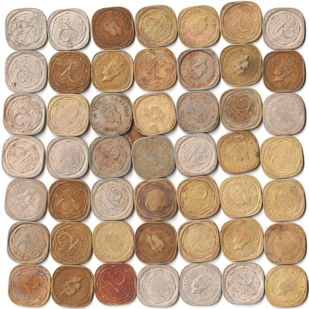 50 Coins Lot of Two Anna Different Date Copper-Nickel and Nickel-Brass Coins Set of King George VI British India Coinage