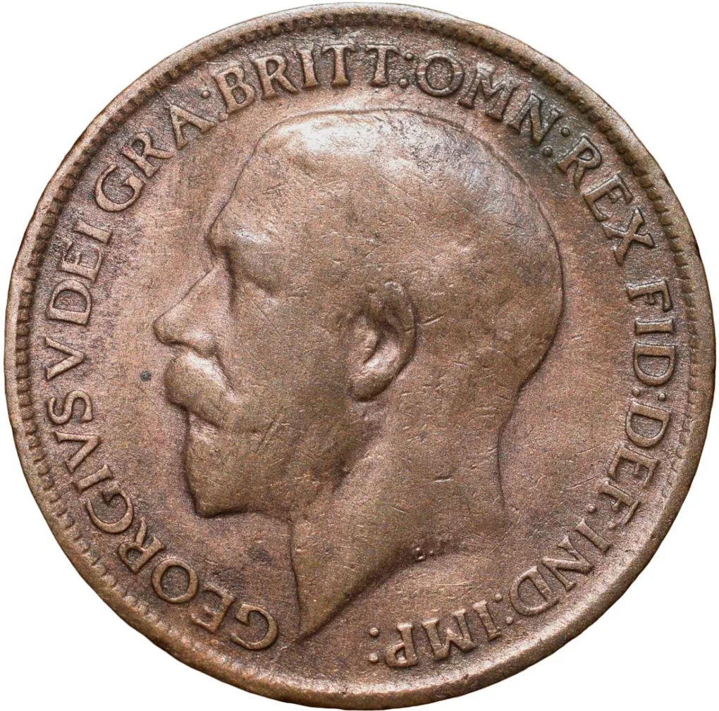 Bronze 1 Farthing of George V (AD 1919) from Great Brittain