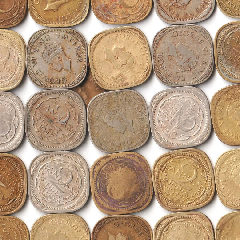 50 Coins Lot of Two Anna Different Date Copper-Nickel and Nickel-Brass Coins Set of King George VI British India Coinage