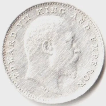 XF+ Grade Two Anna 1904 Silver Coin of King Edward VII British India Coinage