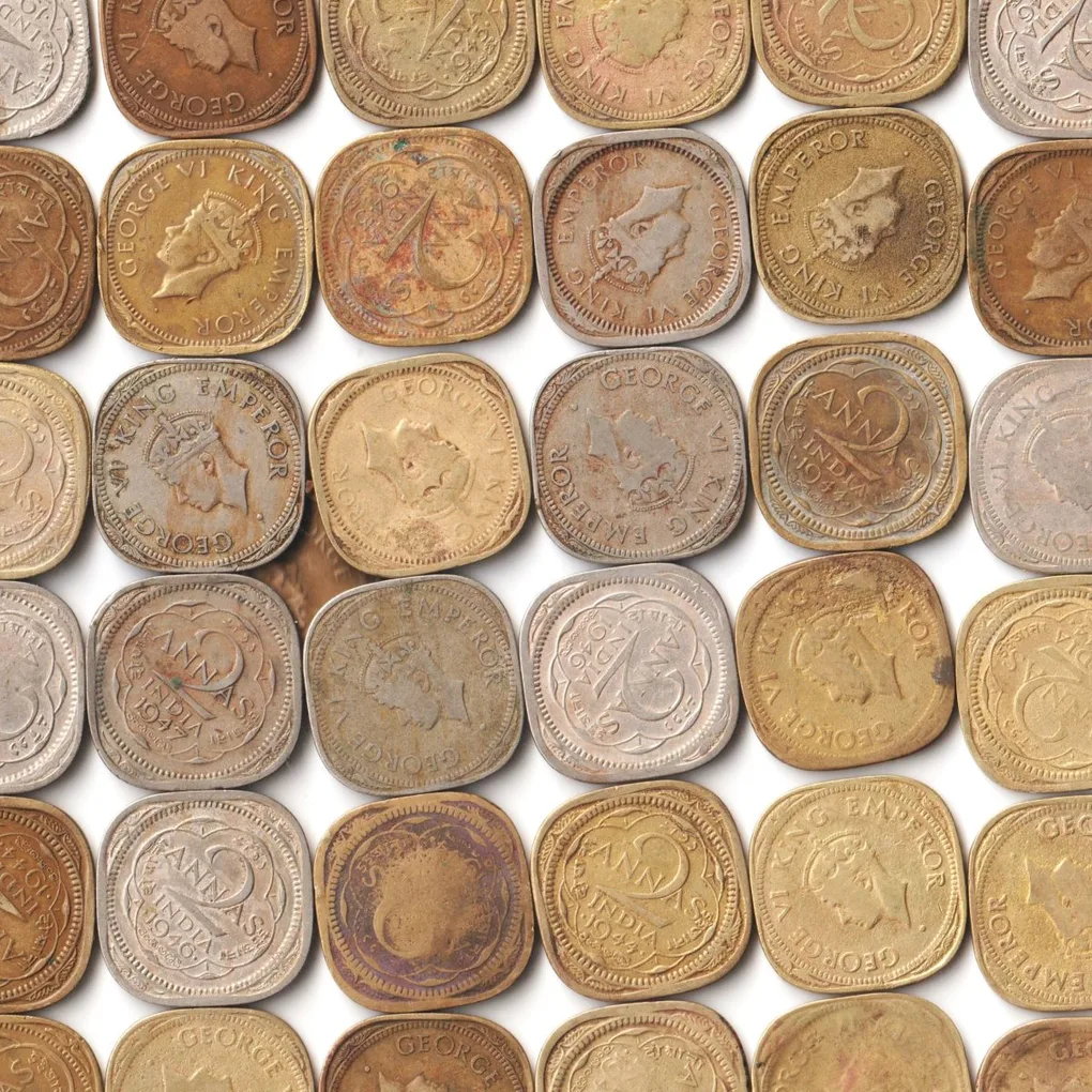 50 Coins Lot of Two Anna Different Date Copper-Nickel and Nickel-Brass Coins Set of King George VI British India Coinage