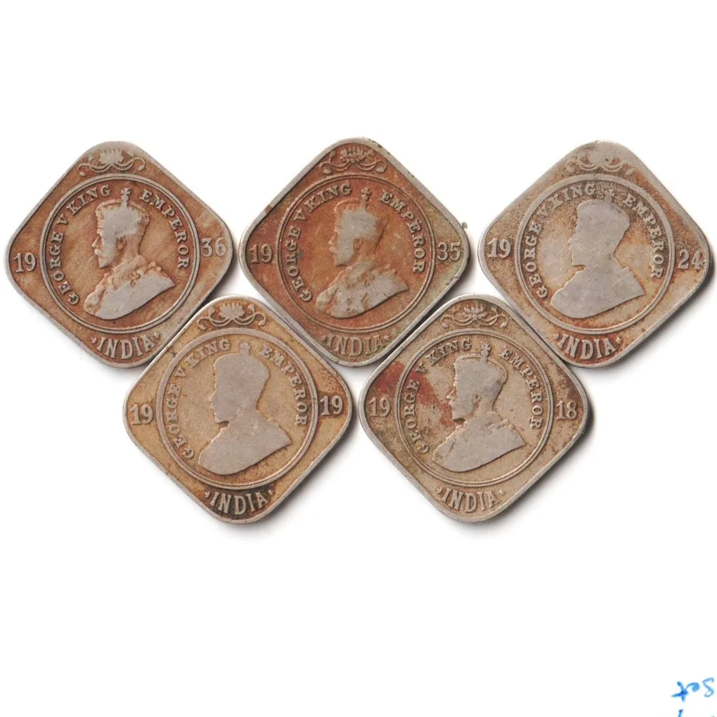 5 Coins Set of 2 Annas 1918-1936 Copper-Nickel Coins Of King George V British India Coinage