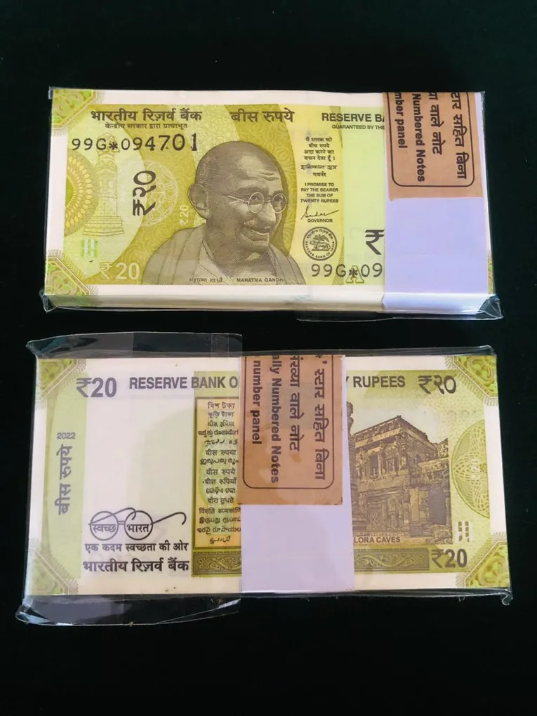 Rs 20 India Banknote Replacement Issue or Star Issue 99G Inset A Serial Bundle GEM UNC Ending 786