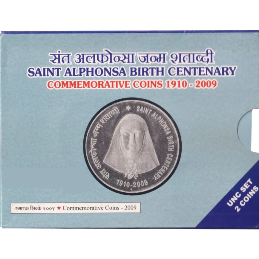 UNC Set of Saint Alphonsa Birth Centenary Five and Ten Rupees 1910-2009 Commemorative Coins Set Republic India Coinage