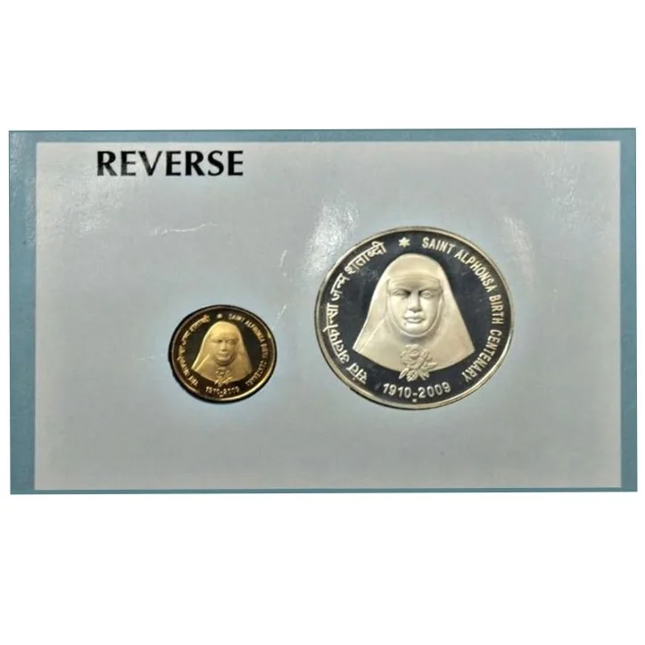 UNC Set of Saint Alphonsa Birth Centenary Five and Ten Rupees 1910-2009 Commemorative Coins Set Republic India Coinage