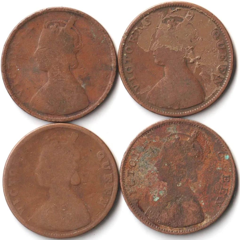 4 Coins Set of Half Anna 1862 Copper Coin of Queen Victoria British India Coinage