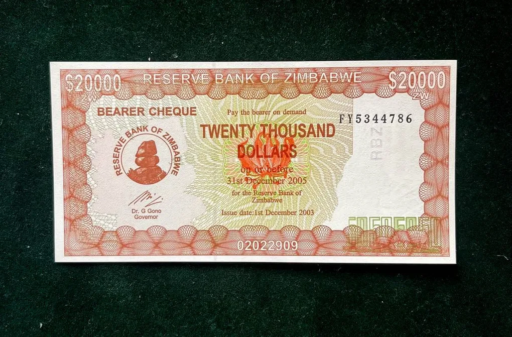 Zimbabwe $20000 World Bank note Series ending 786 Unique and Rare
