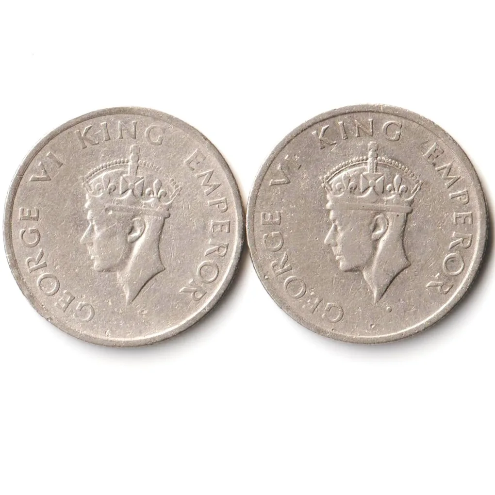 Combo Set of Half Rupee 1946-1947 Copper-Nickel Coin of King George VI British India Coinage
