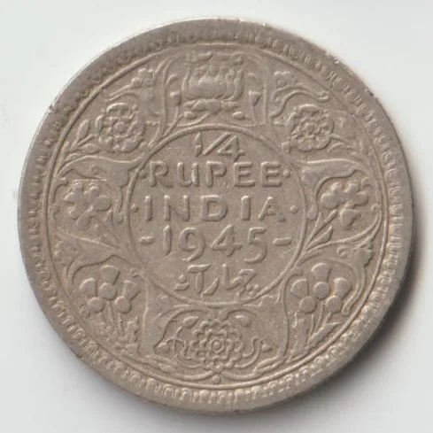 Extremely Rare 1/4 Rupee 1945 Large 5 Variety Silver Coins of King George VI British India Coinage