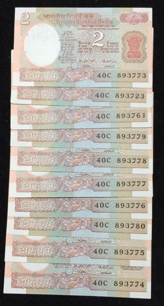K.R. Puri Two Rupees Rare GEM UNC (10 pcs LOTT)