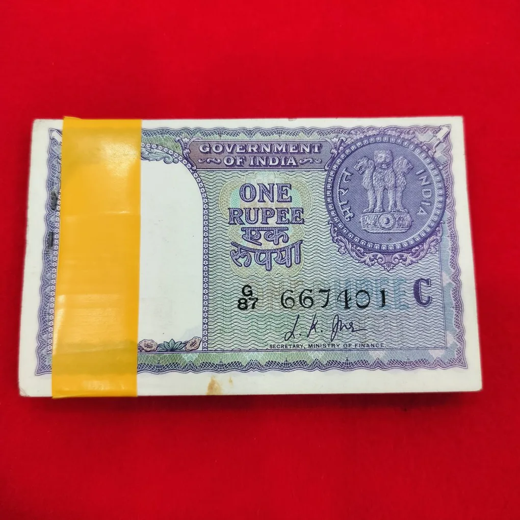 A-11 Rare Packet 1 Rupee 1957 L.k Jha 'C' Inset Chocolate Bundle Serial Bundle G87 667401