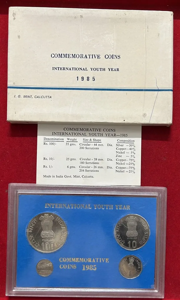 1985 International youth Year (proof set) 3 coin set culcutta mint