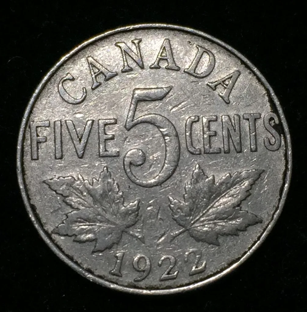 Canada 5 Cents 1922 George V Rare Coin Lowest price #D-117