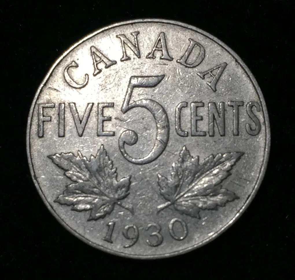 Canada 5 Cents 1930 George V Rare Coin Lowest price #123