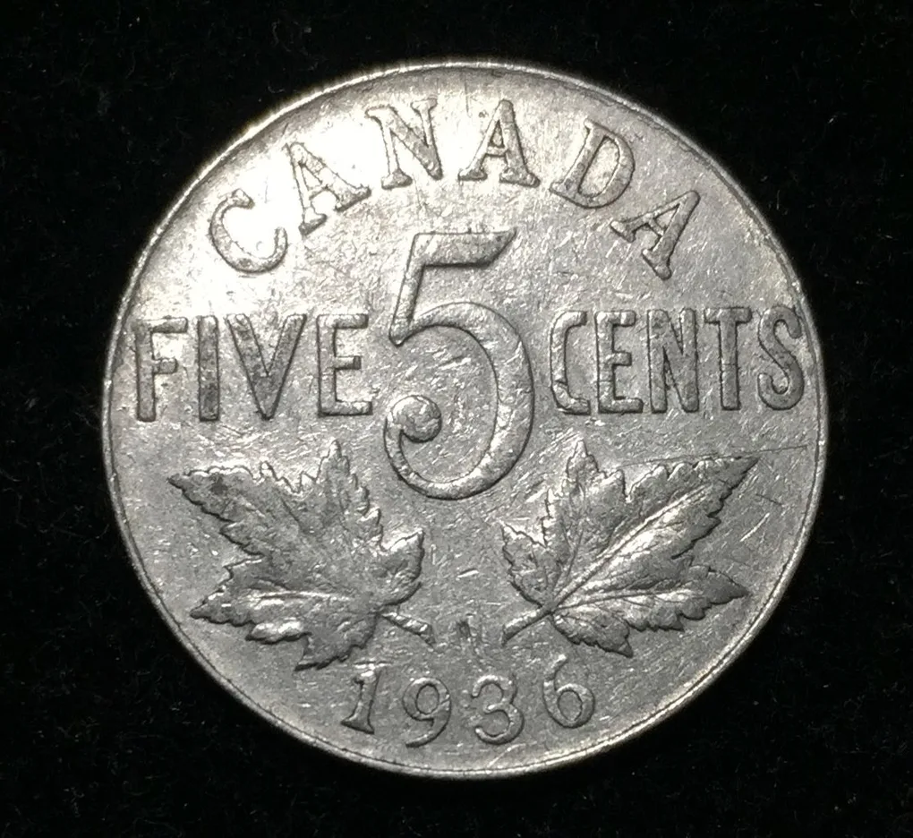 Canada 5 Cents 1936 George V Rare Coin Lowest price #124
