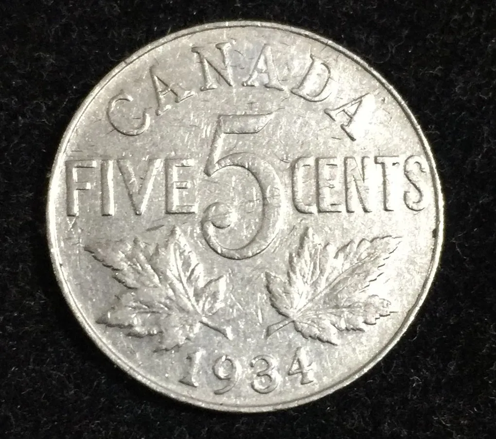 Canada 5 Cents 1934 George V Rare Coin Lowest price #126