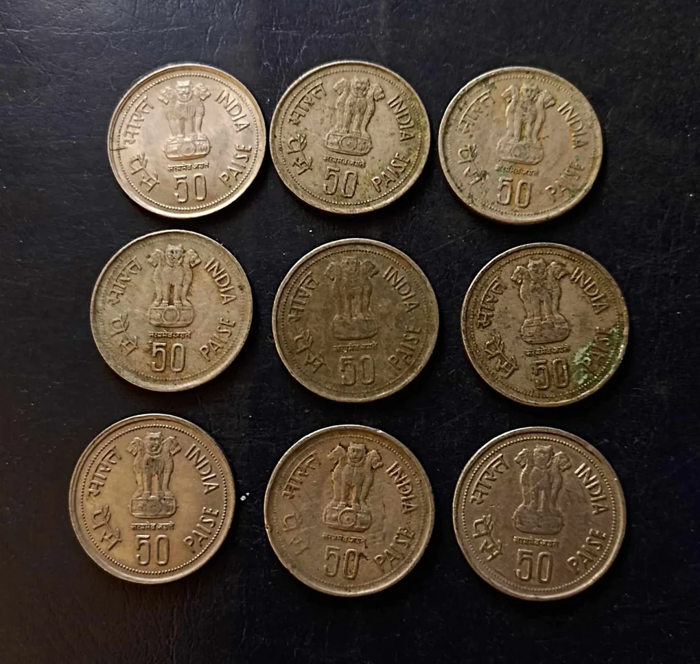 Indian 50 paise Symbol of Indira Gandhi Same and similar set are available
