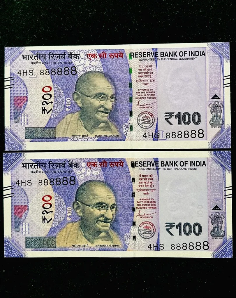 Rs 100 India Banknote Twin Set Gem Unc Very Unique Solid Number 4HS 888888