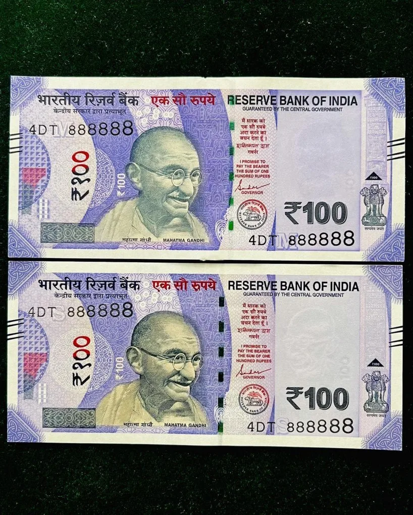Rs 100 India Banknote Twin Set Gem Unc Very Unique Solid Number 4DT 888888