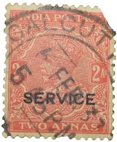 Postal Stamp of George V 2 Annas Orange Colour Over Printed 'Service' - Used Condition as per Image.