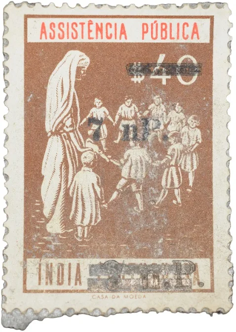 Postal Stamp of India Portugues - Assistencia Publica Cancelled and Over Printed Brown 7 New Paise by GOI, Mint Un-Used as per Image.