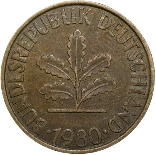Brass 10 Pfenning of Germany (AD 1980) Beautiful Grade