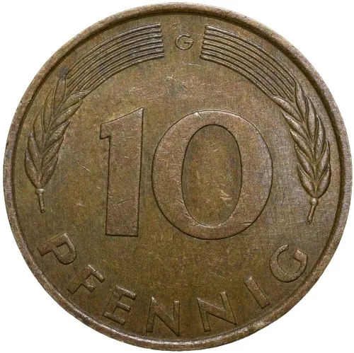 Brass 10 Pfenning of Germany (AD 1980) Beautiful Grade