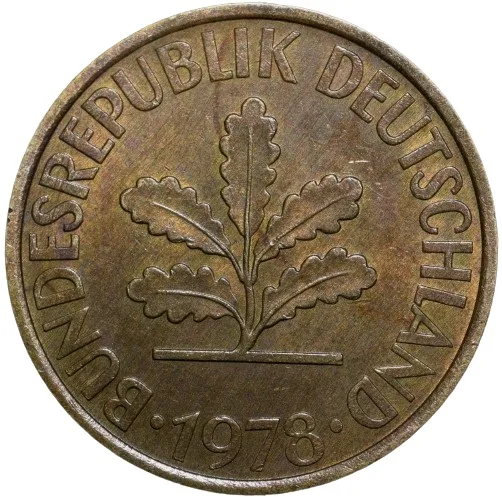 Brass 10 Pfenning of Germany (AD 1978) Beautiful Grade
